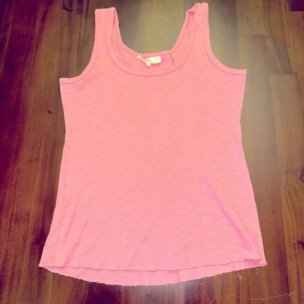 LoveShackFancy Pink Distressed Trim Tank Top (T1)